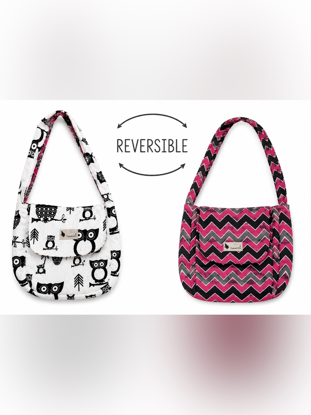 Flipped Bird Reversible Owl Print Crossbody Shoulder Bag Handmade Cotton Purse - Picture 3 of 5